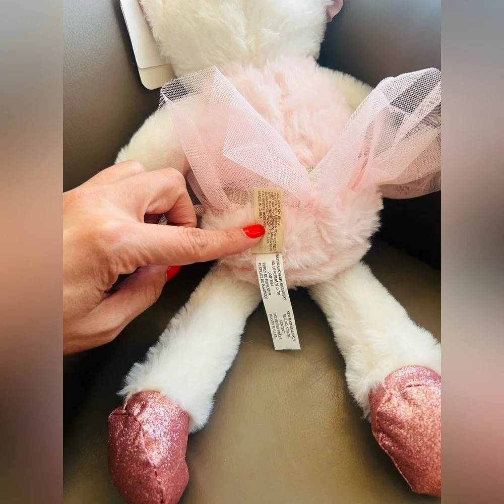 Dan Dee White Cat Ballerina Bear Pink Tutu Plush Stuffed Animal Sparkle